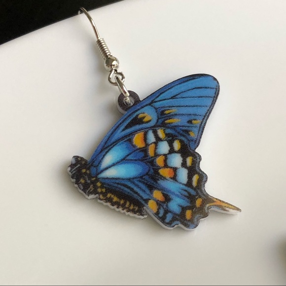 NEW Acrylic Blue Butterfly Earrings - Picture 3 of 7